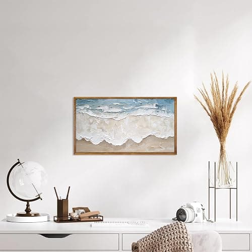 Abstract Framed Wall Art Abstract Wall Decor Living Room,Beach Art Print Soft Blue Nature Seascape Pictures Wall Decor for Bathroom Bedroom Office,18"x10" thumbnail 2