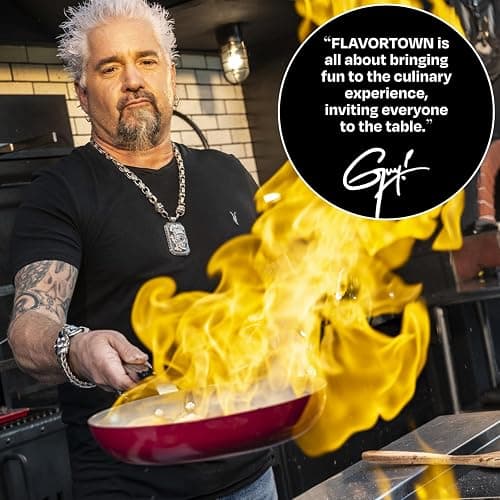 Guy Fieri's Flavortown 11-Piece Ceramic Cookware Set, Nonstick Pots and Pans for Cooking, Made without PFAS PTFE PFOA, Oven Safe, Dishwasher Safe, Easy to Clean Everyday Cookware, Red thumbnail 2