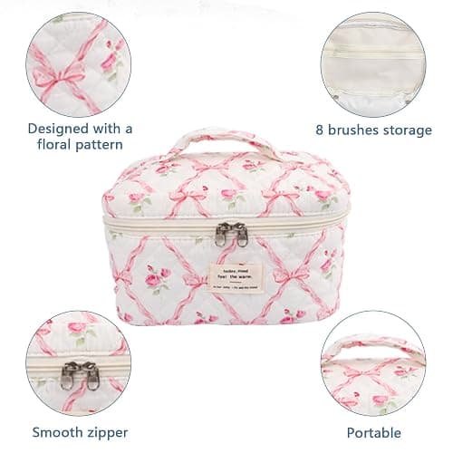 Large Makeup Bag, Cute Cosmetic Bag for Women Girls, Floral Coquette Aesthetic Toiletry Bag, Travel Make Up Organizer Bag (Pink Butterfly) thumbnail 5