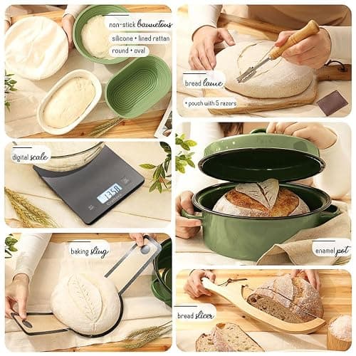 All-Inclusive 𝗣𝗥𝗘𝗠𝗜𝗨𝗠 Sourdough Starter Kit with Pot, 34 Oz Starter Jar, 4 Banneton Bread Proofing Baskets, Scraper, Scale, Sourdough Bread Baking Supplies, Detailed Beginner Guide & Recipes thumbnail 5