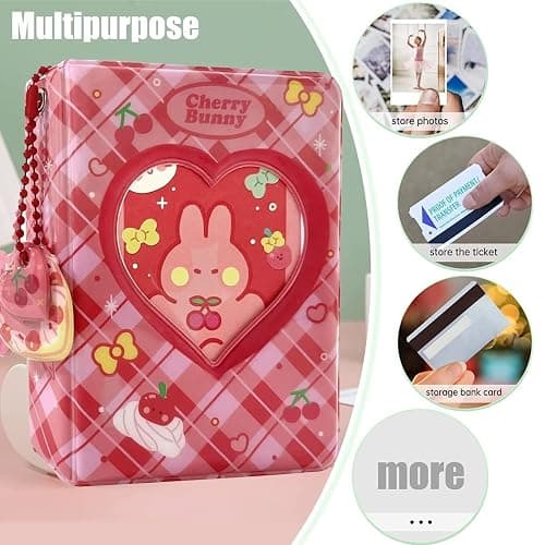runrayay Pink Rabbit Kpop Photocard Binder avec Pendentif, 3 Pouces Love Heart Hollow Photocard Holder Book Sleeves, 40 Pockets A5 Binder Mini Photo Album for Business Card Holder thumbnail 5