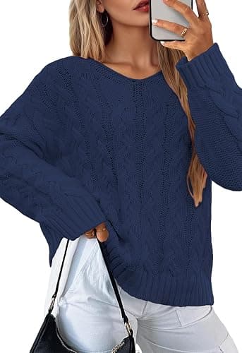 IWD Women's Oversized Sweaters Cable Knit V Neck Long Sleeve Pullover Sweater 2025 thumbnail 2