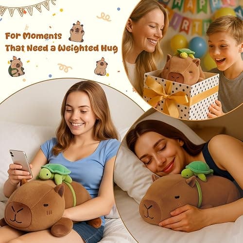 SQEQE Weighted Stuffed Animals Capybara Plush, Weighted Capybara Stuffed Animals with Turtle Backpack, Soft Pillow Toy for Kids Adults, Birthday Presents 13.8 Inch, 1.7 Lbs thumbnail 5