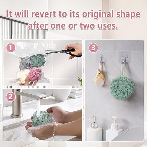 Rnoafmu Shower Loofah Bath Sponge, 60G Loofah Exfoliating Body Scrubber, 4 Color Mesh Shower Pouf Balls for Body Wash (Pink Green White Gray) thumbnail 7