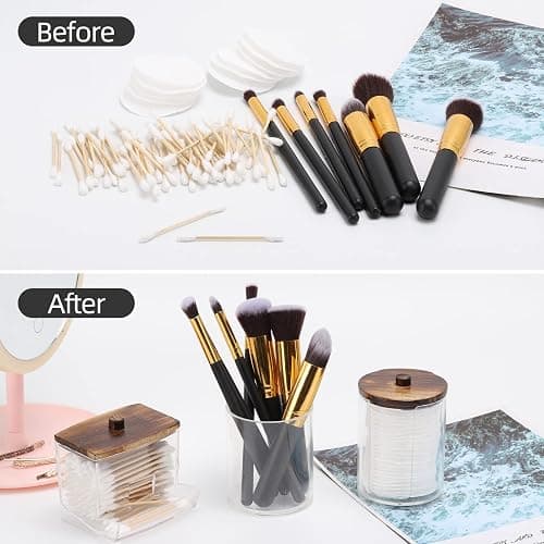 Tbestmax Bathroom Organizer Accessories Set-10 OZ,7 OZ Qtips Holder Storage with Wood Lids, Cotton Ball/Swabs Dispenser, Apothecary Container Jar 3 Pcs thumbnail 6