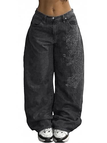 EMMIOL Women Boyfriends Hip Hop 90s Vintage Baggy Jeans Loose Denim Pants Mid Waist Jeans thumbnail 2