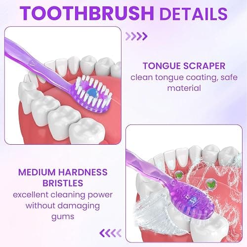 72 Pack 5-in-1 Mini Toothbrush Disposable, Prepasted Toothbrushes | Waterless Disposable Toothbrushes with Toothpaste, Floss, Tongue Scraper & Toothpick, for Travel, Hotel, Camping thumbnail 3
