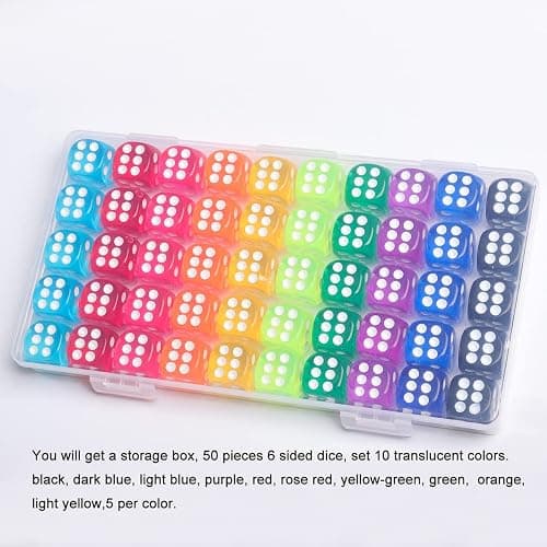 50 Pieces Dice Set, 14mm Bulk 6 Sided Colored Dices for Board Games, Math Learning,Classroom thumbnail 6