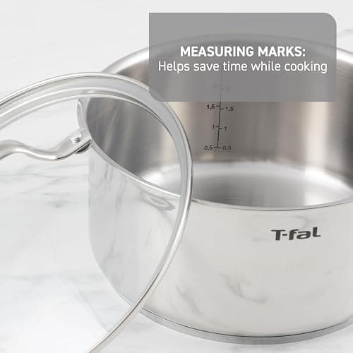 T-fal Stainless Steel Cookware Set, 11 Piece, Induction Cookware, Oven Safe to 500°F, Kitchen Cooking Set w/Fry Pans, Pots and Pans, Dutch Oven, Saucepans, Kitchen Essentials, Silver thumbnail 4