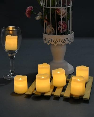 SHYMERY Flameless Votive Candles,Flameless Flickering Electric Fake Candle,24 Pack 200+Hour Battery Operated LED Tea Lights in Warm White for Wedding, Table, Halloween,Christmas Decorations 1.5"X1.7" thumbnail 8