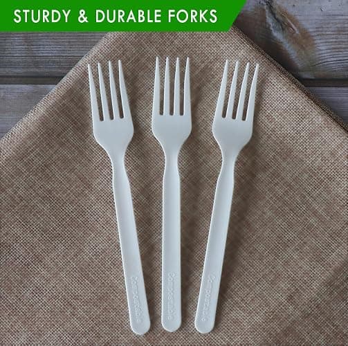GreenWorks Heavy-duty Compostable Forks, BPI Certified 100 Count Large Disposable Cutlery Utensils Silverware Flatware Fork thumbnail 3
