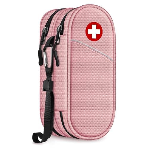 SITHON Double-Layer Epipen Carrying Case, Travel Medication Organizer Bag Emergency Medical Pouch Holds 2 EpiPens, Asthma Inhaler, Anti-Histamine, Auvi-Q, Allergy Medicine Essentials, (Pink) - Image 1