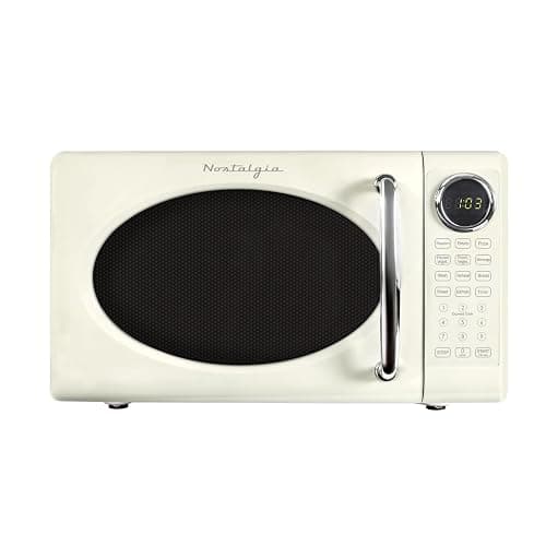 Nostalgia Retro 700W Microwave Oven 0.7 Cu Ft Capacity – Child Safety Lock, 8 Auto-Cook Settings – Countertop Kitchen Appliance – Ivory - Image 1