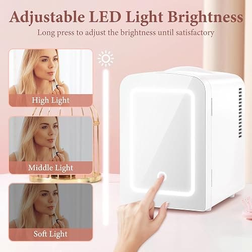 Xbeauty Skincare Mini Fridge With Dimmable LED Mirror, 4L Mini Makeup Refrigerator for SkinCare, Cosmetics, Food & Drinks, Portable Small Refrigerator for Bedroom, Dorm, Car, Office, white - White thumbnail 4