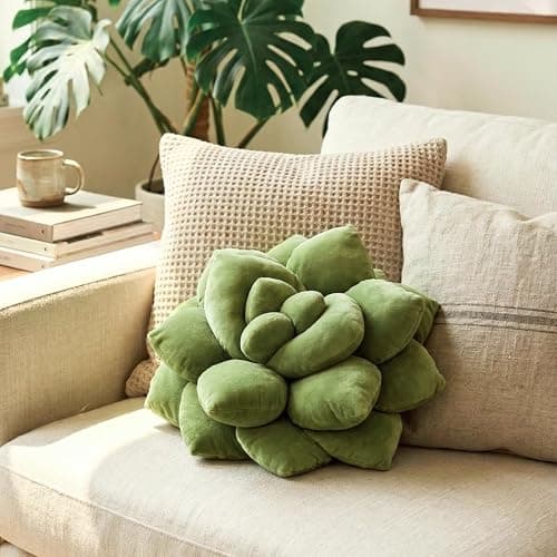 Green Philosophy Co. Succulent® Pillow 16" – Soft 3D Decorative Flower Throw Pillow, Unique Olive Green Plush Flower Cushion, Perfect for Couch, Sofa, Bedroom Decor, Gift for Plant Lovers thumbnail 3