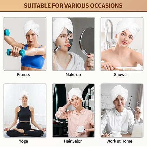 NEXCOVER Hair Towel Microfiber, 2 Pack White 9.8 inch X 25.5 inch Hair Wrap,Ultra Absorbent Hair Turbans,Fast Drying Head Towels for Women Wet Hair,Long,Curly,Thick,Frizzy Hair thumbnail 5