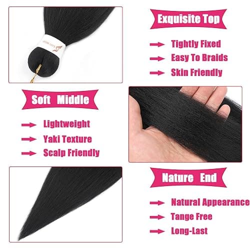 Braiding Hair Pre stretched 18 Inch 8 Packs Pre stretched Braiding Hair Ago Black Pre Stretched Hair For Braiding Yaki Texture Synthetic Hair Extension Itch Free Hot Water Setting(18", 1B#) thumbnail 4