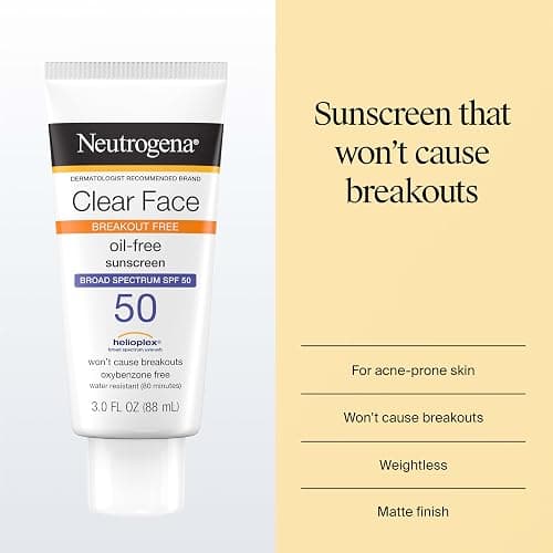 Neutrogena Clear Face Sunscreen Lotion SPF 50 for Acne-Prone Skin Broad Spectrum UVA UVB Protection Oil-Free No-Fragrance No-Oxybenzone Water-Resistant Daily Face Moisturizer, 3 fl oz thumbnail 2