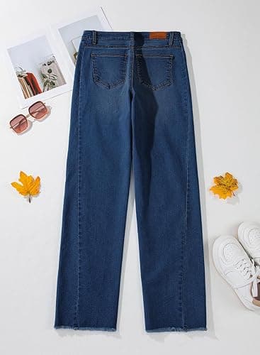 Sidefeel Women's Wide Leg Jeans High Waisted Stretchy Raw Hem Zimbaplatinum Denim Pants thumbnail 8