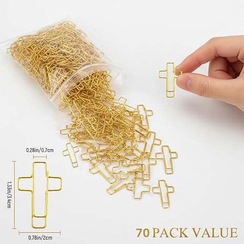 70 Pack Gold Cross Paper Clips, Decorative Paper Clips and Bookmarks for Bible Study, Journaling, Church Office and Home Use thumbnail 3