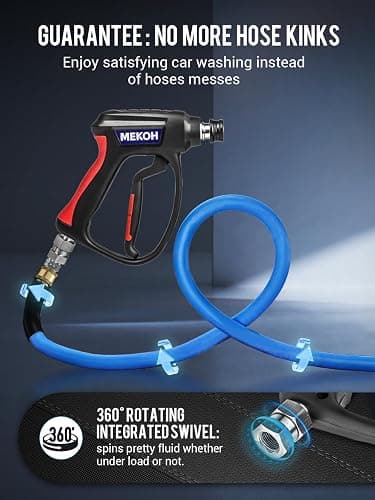 MEKOH Short Pressure Washer Gun with Swivel, 5000 PSI High Power Washer Spray Gun, 10 GPM Foam Gun with 3/8" Quick Connect, M22-14mm for Extension Wand, Hose, Pressure Washer Handle with 5 Nozzle Tips thumbnail 3