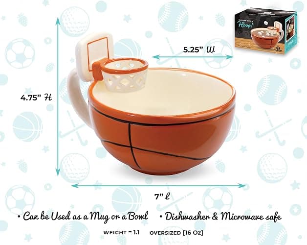 MAX'IS Creations The Mug with a Hoop Basketball Mug Funny Ceramic Coffee Mugs Cereal Bowl Sports Coach Kids Basketball Gifts for Boys 8-12 12-14 Girls Stuff Accessories Mini-Hoop for Kids, 16oz thumbnail 3