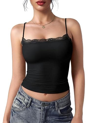 YEOREO Women Lace Cami Y2K Square Neck Double Lined Sexy Strap Tank Top Sleeveless Going Out Party Club Basic Shirt - Image 1