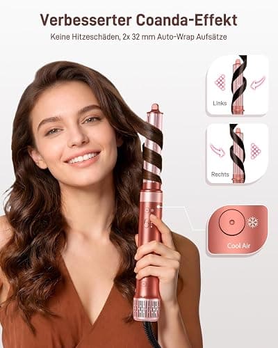 HITTIONA 6 in 1 Airstyler, Auto-Wrap Lockenstab & High-Speed Ionen-Föhn, Warmluftbürste, Glättbürste, Volumenbürste, Hairstyler für Frauen, Alltag, Zuhause & Reisen, mit Reisetasche thumbnail 6