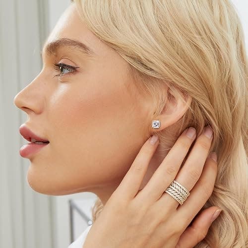 Gemsme 5 Pairs Princess Cut Cubic Zirconia Stud Earrings for Women/Men - 18K Gold Plated Hypoallergenic 3-7mm Square Clear CZ Earring Set thumbnail 6