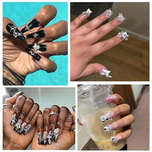 120+ Pcs Star Nail Charms Inlaid Rhinestones Gems, Silver Star Planet Cross Nail Art Decorations Shiny Jewelry for Acrylic Nail Accessories for Women Girl Manicure DlY Crafts Supplies thumbnail 6