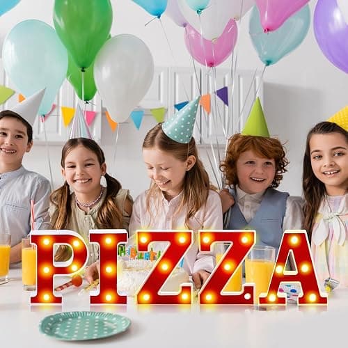Aurelema Pizza 6.3" Light up Letters Sign Party Decorations Battery Powered Marquee Lighted Sign LED Alphabet Letter Lights for Christmas Night Party Birthday Home Tabletop Decor Supplies Xmas Gift thumbnail 5