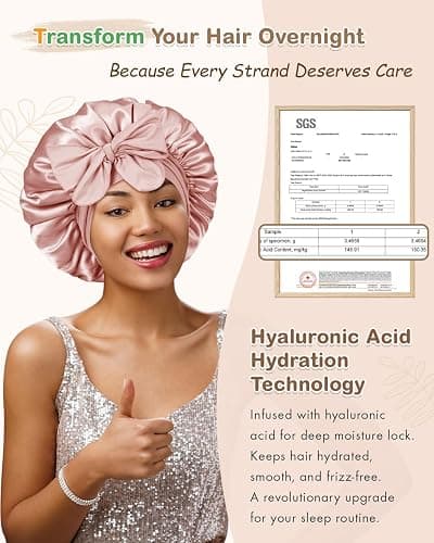 BONNET QUEEN Silk Bonnet for Sleeping Women HYALURONIC Acid Double Layer Satin Bonnet for Curly Hair with Tie Band Scrunchie thumbnail 6