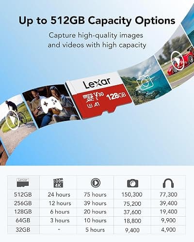 Lexar 128GB Micro SD Card, microSDXC UHS-I Flash Memory Card with Adapter - Up to 100MB/s, A1, U3, Class10, V30, High Speed TF Card thumbnail 4