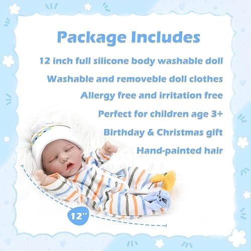 CARANOVO Lifelike Reborn Baby Dolls - 12 Inch Full Body Vinyl Realistic Baby Doll Sleeping Newborn Real Life Small Baby Doll for 3 + Year Old Kids thumbnail 4