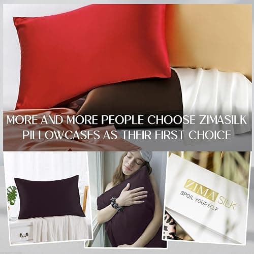 ZIMASILK 100% Pure Mulberry Silk Pillowcase for Hair and Skin Health,Soft and Smooth,Both Sides Premium Grade 6A Silk,600 Thread Count,with Hidden Zipper,1pc (King 20''x36'',Eggplant Purple) thumbnail 7