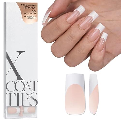 French Nail Tips Long, BTArtboxnails XCOATTIPS Square Fake Nails 150PCS Press On Nails, No Need File Glue on Nails with Pre-applied Tip Primer & Base Coat, Gel Nail Tips 15 Sizes - Image 1