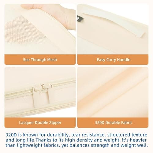 BAGAIL 4 Set/6 Set/8 Set Compression Packing Cubes Travel Accessories Expandable Packing Organizers (Square Mesh, 06-Beige) thumbnail 6