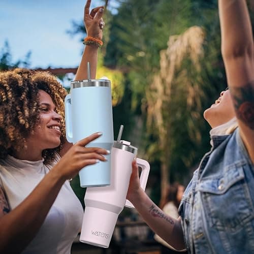40 oz Tumbler with Handle,Tumbler with Lid and Straw,Double Wall Insulated Cup Stainless Steel Travel Mug(Cold for 34 Hours),Water Bottle for Iced Tea,Coffee,Cold Beverages(Blue) thumbnail 2