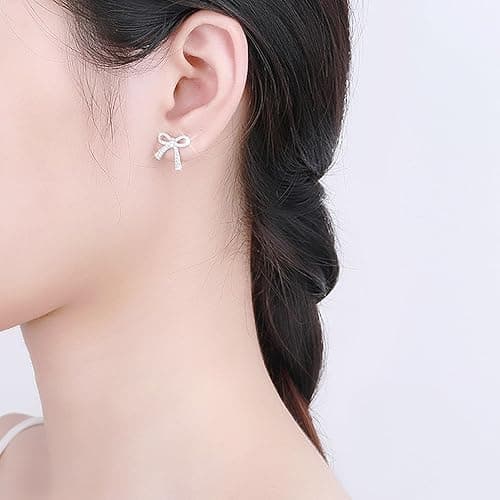 Bow Earrings for Women Trendy Sparkly Rhinestone Chain Tassel Earrings Cute Ribbon Stud Earring Daily Party Jewerly Gifts Christmas Stocking Stuffers thumbnail 5