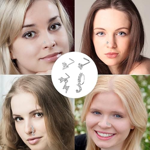 SAMOCO 20Pcs 20G Dangle Nose Ring L Shaped Dangling Nose Stud for Women Stainless Steel Nose Ring Studs CZ Flower Dangle Nose Rings Hoops Nose Piercing thumbnail 5
