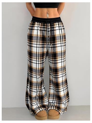 SOLY HUX Women's Plaid Checkered Pants Flannel Pajama Pants Lounge Wide Leg Baggy Sweatpants with Pockets thumbnail 2