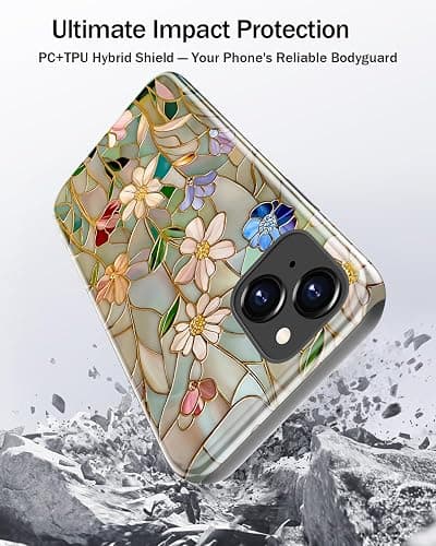 STARVIP for iPhone 15 Case Cute,Aesthetic Vintage Mosaic Stained Glass Shell,Compatible with Magsafe,Trendy Unique Cool Retro Western Protective Slim Silicone Phone Cover for Women Girls thumbnail 7