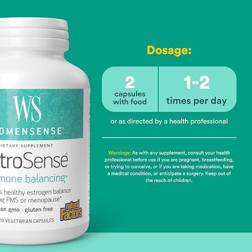 Natural Factors WomenSense EstroSense - Daily Hormonal Balance Support Supplement - Supports Healthy Menstration & Menopause - Non-GMO Natural Supplement - 120 Vegetarian Capsules (60 Servings) thumbnail 3