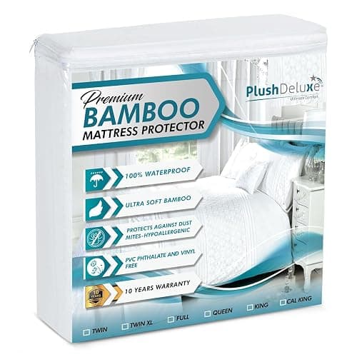 PlushDeluxe Premium Bamboo Mattress Protector β King Size, Waterproof, & Ultra Soft Breathable Noiseless Washable Bed Mattress Cover for Comfort & Protection - White - King - Image 1