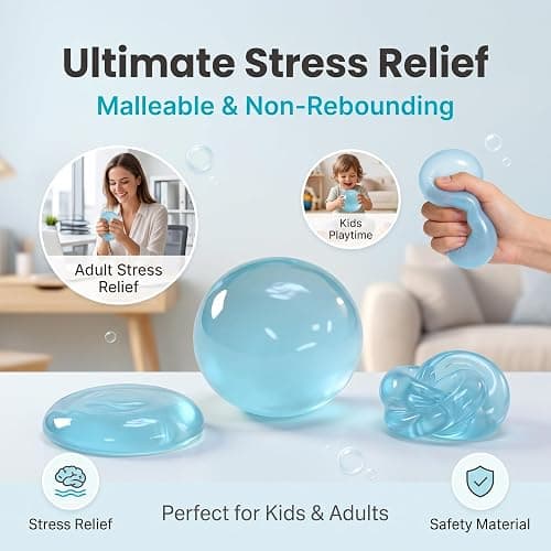 Coconut Oil Squishy Blue Stress Relief Toy Formable No-Rebound Stress Ball | Sensory Toy for Calming Anxiety Relief, The Perfect Gift for Family and Friends Ideal for Studying, Work Focus and Relaxation thumbnail 6