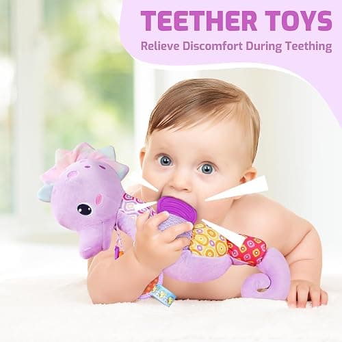 Sumobaby Infant Baby Musical Stuffed Animal Activity Soft Toys with Multi-Sensory Crinkle, Rattle and Textures, for Tummy Time Newborn 0-3-6-12 Months Girls,Seahorses - Purple with Baby Mirror thumbnail 5