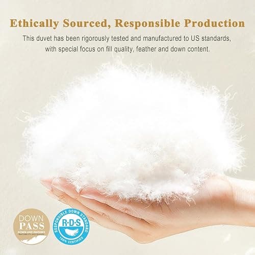TOPGREEN 100% Organic Feather Down Comforter Full/Queen Size, Luxury Extra-Fluffy Duvet Insert, All Season Bed Comforter with Ultra-Soft Organic Cotton Case (90x90 Inch, Ivory White) thumbnail 6
