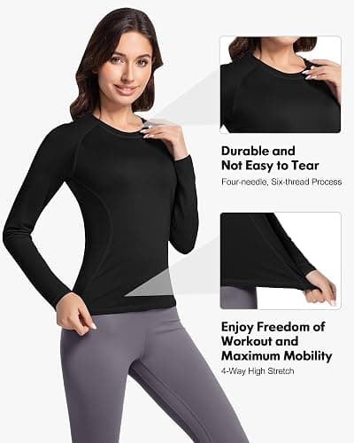 4 Pack Women's Long Sleeve Compression Shirts Athletic with T-Shirts Workout Tops for Gym Yoga Running thumbnail 3
