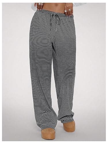 WDIRARA Women's Striped Drawstring Elastic Waist Pants Wide Leg Loose Lounge Pants thumbnail 5
