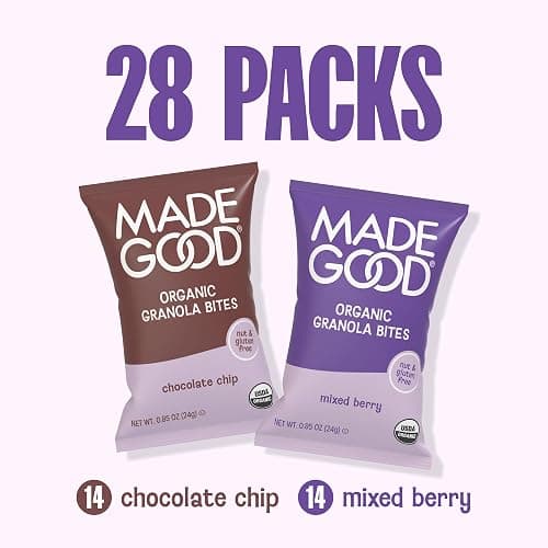 MadeGood Granola Bites Variety 28-Pack, Chocolate Chip and Mixed Berry | Organic, gluten free snacks for lunch boxes and travel, Nut-free gluten free oats, low sugar, yogurt topping or cereal thumbnail 8